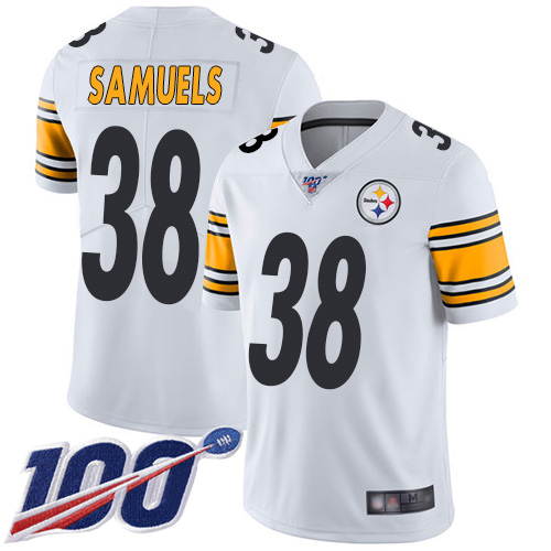 Youth Pittsburgh Steelers Football 38 Limited White Jaylen Samuels Road 100th Season Vapor Untouchable Nike NFL Jersey